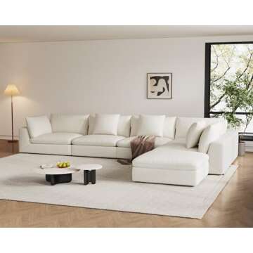 Oversized Modular Sectional Sofa,Cloud Couch Sectional Deep Seat Sofa Cushion Covers Removable,Oversized Sectional Couches for Living Room(6 Seater-Cream White Linen)