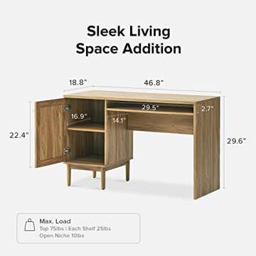 mopio Haylee Boho Farmhouse Writing Desk, with Natural Rattan Exterior Door, Ample Storage, Adjustab...