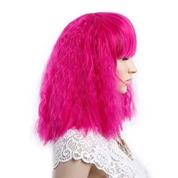 Short Fluffy Bob Kinky Straight Hair Wig - Custom Fashion & Cosplay