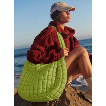 windysun Womens Lightweight Quilted Padding Shoulder Bag Soft Puffer Tote Bag Big Capacity Puffy Tote Bag Carryall Gym Bag,KK-L