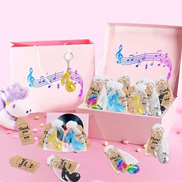 CiciBear 60 Pack Double-Deck Musical Note Sequin Keychain Set with 20 Keychains, 20 Thank You Tags a...