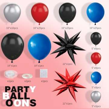 Red Blue Black Balloon Arch Kit, Spider Balloon Arch Kit, Red Blue and Black Balloons Hero Theme Par...