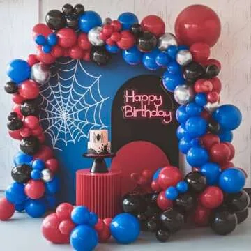 Red Blue Black Balloon Arch Kit, Spider Balloon Arch Kit, Red Blue and Black Balloons Hero Theme Party Decorations, Spider Balloon Arch for Boys Birthday Baby Shower Hero Theme Party