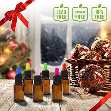 Year of Plenty Glass Eye Droppers for 10ml & 15ml Essential Oil Bottles | Set of 6 | Multicolored | Compatible with doTERRA, Young Living, Rocky Mtn, Plant Therapy, Plant Guru, Edens Grdn, etc