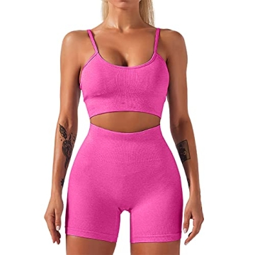 HANERDUN Yoga 2 Piece Outfit High Waist Leggings & Sport Bra Set in Rose