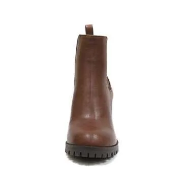 Soda Glove - Ankle Boot w/Lug Sole Elastic Gore and Chunky Heel (8.5, Brown (PU))