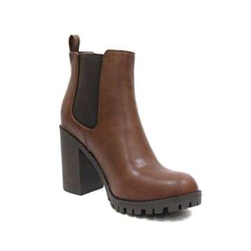 Soda Glove - Ankle Boot w/Lug Sole Elastic Gore and Chunky Heel (8.5, Brown (PU))