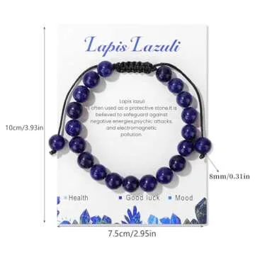 8mm Lapis Lazuli Bracelet for Women Handmade Adjustable Blue Bead Bracelet Healing Crystal Bracelet ...