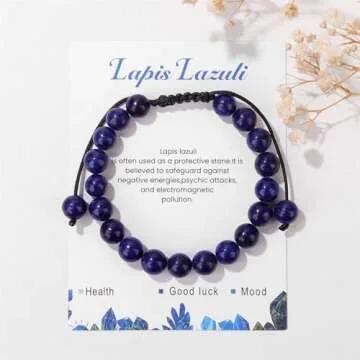 8mm Lapis Lazuli Bracelet for Women Handmade Adjustable Blue Bead Bracelet Healing Crystal Bracelet Gemstone Bracelets Lapis Lazuli Jewelry for Women Men