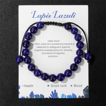 8mm Lapis Lazuli Bracelet for Women Handmade Adjustable Blue Bead Bracelet Healing Crystal Bracelet Gemstone Bracelets Lapis Lazuli Jewelry for Women Men