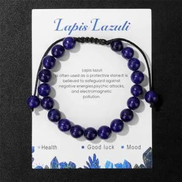 8mm Lapis Lazuli Bracelet for Women Handmade Adjustable Blue Bead Bracelet Healing Crystal Bracelet Gemstone Bracelets Lapis Lazuli Jewelry for Women Men