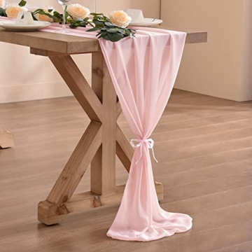 Socomi Pink Chiffon Table Runner Easter Spring Boho Rustic 14ft 29x170 Inches Blush Pink Wedding Run...