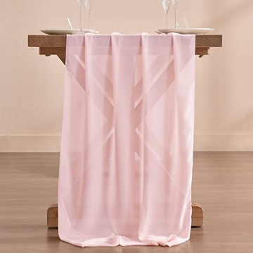 Socomi Pink Chiffon Table Runner Easter Spring Boho Rustic 14ft 29x170 Inches Blush Pink Wedding Runner Sheer Romantic Bridal Shower Decorations