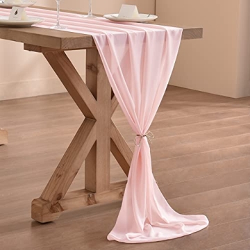 Socomi Pink Chiffon Table Runner Easter Spring Boho Rustic 14ft 29x170 Inches Blush Pink Wedding Runner Sheer Romantic Bridal Shower Decorations