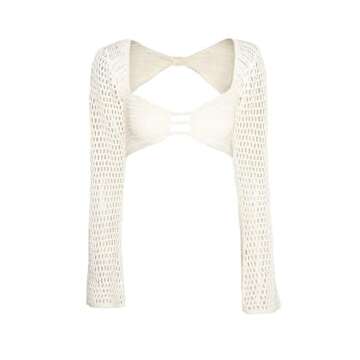 Women's Crochet Knit 2 Piece Skirt Sets Hollow Out Knitted Crop Top Side Slit Bodycon Long Skirt Set Beach Maxi Dresses(A Cutout White,Small)