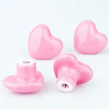 Azude Pink Heart Ceramic Knobs Vintage Drawer Handles - Decorative Pulls for Dresser, Cabinet, Cupbo...