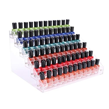 BTremary Clear Nail Polish Organizer Rack - 6 Tier Acrylic Display for Up to 96 Bottles