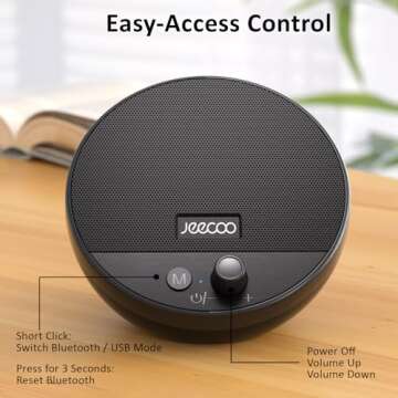 Jeecoo A10 USB Plug-N-Play Laptop Speakers Bluetooth Computer Speakers with Small & Portable, Easy-Access Volume Knob, Small Speaker for PC Desktop Monitor Mobile Devices(Single), Black