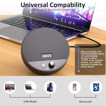 Jeecoo A10 USB Plug-N-Play Laptop Speakers Bluetooth Computer Speakers with Small & Portable, Easy-Access Volume Knob, Small Speaker for PC Desktop Monitor Mobile Devices(Single), Black
