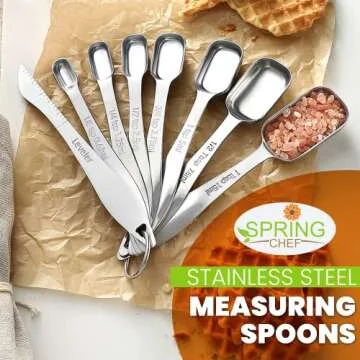 Spring Chef Stainless Steel Measuring Spoons Set of 8 with Leveler, Metal Teaspoon & Tablespoon Meas...