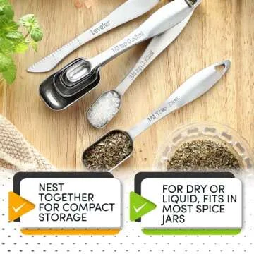 Spring Chef Stainless Steel Measuring Spoons Set of 8 with Leveler, Metal Teaspoon & Tablespoon Measuring Spoons for Dry & Liquid Ingredients, Fits in Spice Jars - Kitchen Gadgets For Baking & Cooking