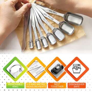 Spring Chef Stainless Steel Measuring Spoons Set of 8 with Leveler, Metal Teaspoon & Tablespoon Measuring Spoons for Dry & Liquid Ingredients, Fits in Spice Jars - Kitchen Gadgets For Baking & Cooking