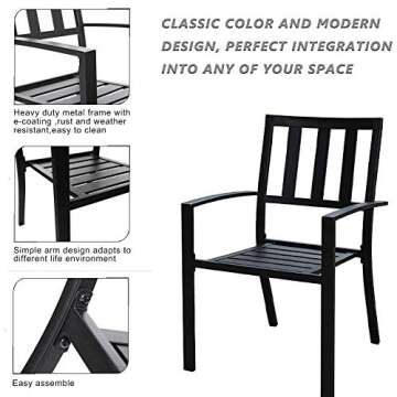 EMERIT Patio Wrought Metal Indoor Outdoor Stackable Dining Arm Chairs Set of 4,Black