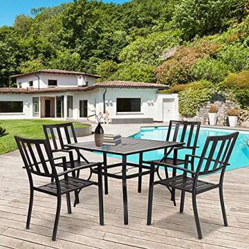 EMERIT Patio Wrought Metal Indoor Outdoor Stackable Dining Arm Chairs Set of 4,Black