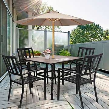 EMERIT Patio Wrought Metal Indoor Outdoor Stackable Dining Arm Chairs Set of 4,Black