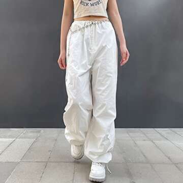 Women Casual Baggy Cargo Trousers Loose Oversized Hippie Drawstring Punk Sweatpants Wide Leg Joggers Streetwear Outfit