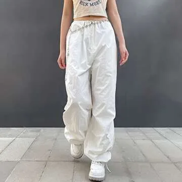 Women Casual Baggy Cargo Trousers Loose Oversized Hippie Drawstring Punk Sweatpants Wide Leg Joggers Streetwear Outfit