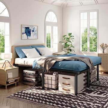 HAAGEEP 20 Inch Tall Platform Bed Frame Queen Size Metal Bedframe No Box Spring Needed Heavy Duty Mattress Frames High