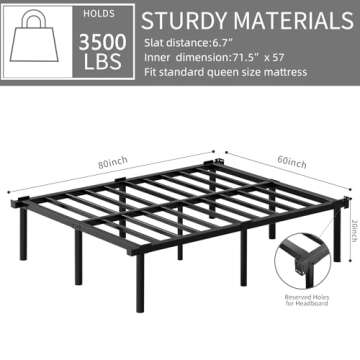 HAAGEEP 20 Inch Tall Platform Bed Frame Queen Size Metal Bedframe No Box Spring Needed Heavy Duty Mattress Frames High