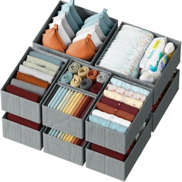 Drawer Organizer Clothes Set of 12 Grey - Dresser Organizer For Nursery, Bedroom, Closet - The Perfe...