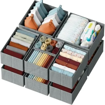 Drawer Organizer Clothes Set of 12 Grey - Dresser Organizer For Nursery, Bedroom, Closet - The Perfe...