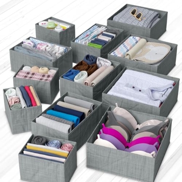 Drawer Organizer Clothes Set of 12 Grey - Ideal for Nurseries and Bedrooms