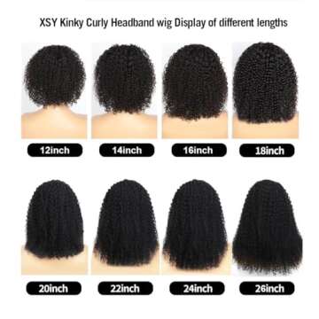 XSY Headband Wig Human Hair 20 Inch Kinky Curly Headband Wigs for Black Women Curly Human Hair Wigs Glueless None Lace Front Wig Brazilian Virgin Human Hair 150% Density Natural Black Color