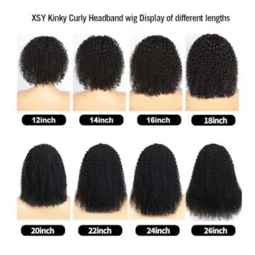 XSY Headband Wig Human Hair 20 Inch Kinky Curly Headband Wigs for Black Women Curly Human Hair Wigs Glueless None Lace Front Wig Brazilian Virgin Human Hair 150% Density Natural Black Color
