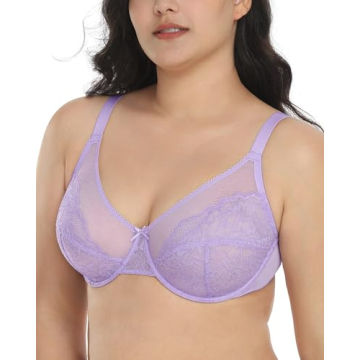 HSIA Lace Minimizer Bras for Women, Unlined Underwired Full Coverage Bra for Big Breast Purple