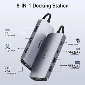 USB C Docking Station Dual DisplayPort, 8 in 1 Hub with 2 DP, HDMI, VGA, USB C 2.0, 2 USB A 2.0, PD ...