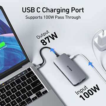 USB C Docking Station Dual DisplayPort, 8 in 1 Hub with 2 DP, HDMI, VGA, USB C 2.0, 2 USB A 2.0, PD Charging Port, Multi Monitor Adapter for Dell/HP/Lenovo Laptops