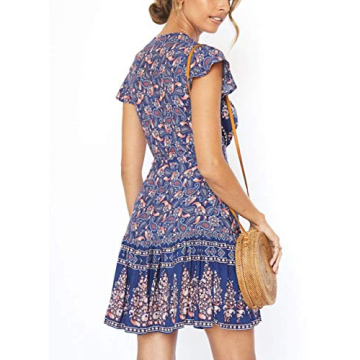 ZESICA Women's Summer Wrap Dress - Bohemian Floral Print