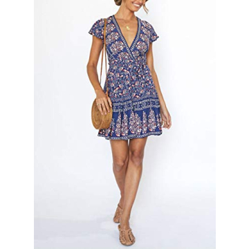 ZESICA Women's Summer Wrap Dress - Bohemian Floral Print