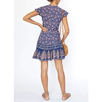 ZESICA Women's Summer Wrap Dress - Bohemian Floral Print