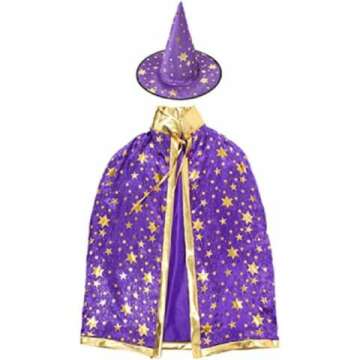 Kids Wizard Costume Cloak & Hat for Halloween Party Fun