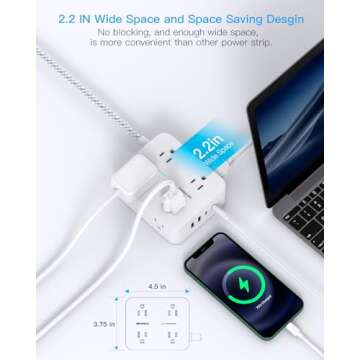 Surge Protector Power Strip 15 Ft Long Cord, Extension Cord 15 Feet with 8 Outlets 4 USB Ports(2 USB C), Flat Plug, Desk Charging Station for Home Office College Dorm Room Essentials