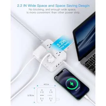 Surge Protector Power Strip 15 Ft Long Cord, Extension Cord 15 Feet with 8 Outlets 4 USB Ports(2 USB C), Flat Plug, Desk Charging Station for Home Office College Dorm Room Essentials