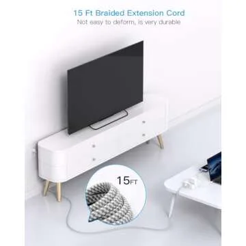 Surge Protector Power Strip 15 Ft Long Cord, Extension Cord 15 Feet with 8 Outlets 4 USB Ports(2 USB C), Flat Plug, Desk Charging Station for Home Office College Dorm Room Essentials