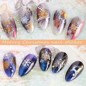 Christmas Nail Stickers, 3D Metal Gold Snowflake Nail Decals White Snowflake Elk Snowman Santa Claus...