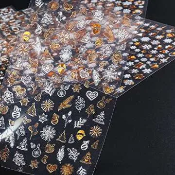 Christmas Nail Stickers, 3D Metal Gold Snowflake Nail Decals White Snowflake Elk Snowman Santa Claus Tree Christmas Bell Xmas Winter Nail Art Design for Women Kids(8Sheets)